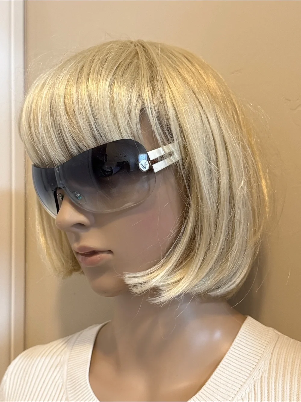 Vogue Women's White-Arm Shield Sunglasses with Gradient Blue Lens